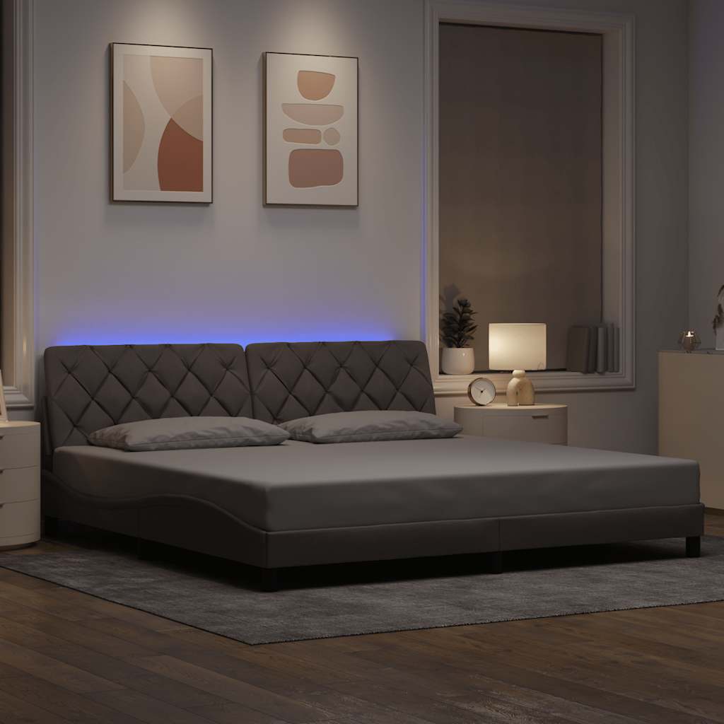 sengeramme med LED uden madras 200x200 cm stof gråbrun