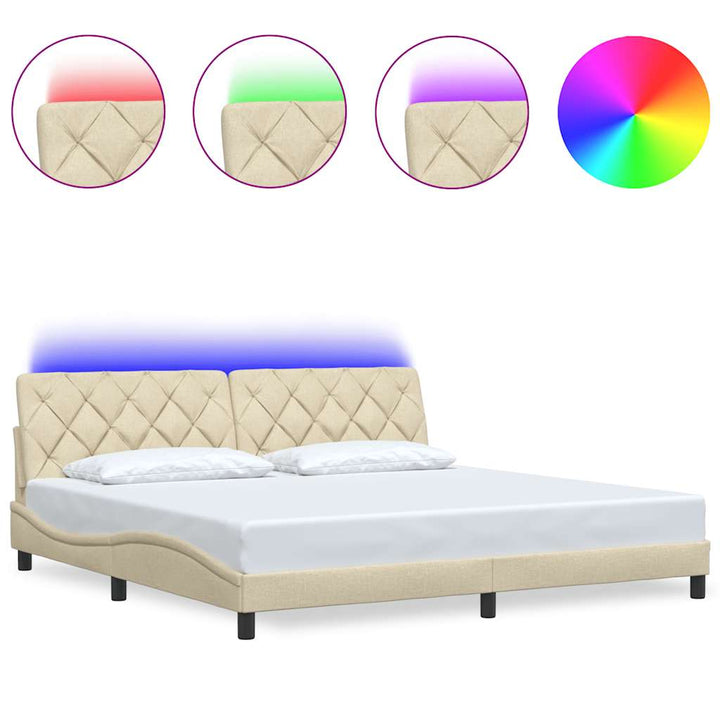 sengeramme med LED uden madras 200x200 cm stof cremefarvet