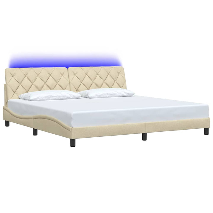 sengeramme med LED uden madras 200x200 cm stof cremefarvet