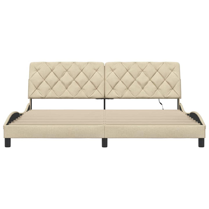sengeramme med LED uden madras 200x200 cm stof cremefarvet