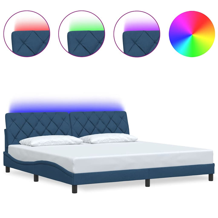 sengeramme med LED uden madras 200x200 cm stof blå