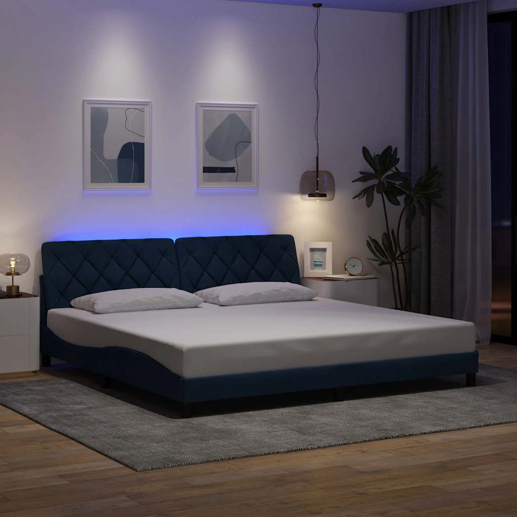 sengeramme med LED uden madras 200x200 cm stof blå