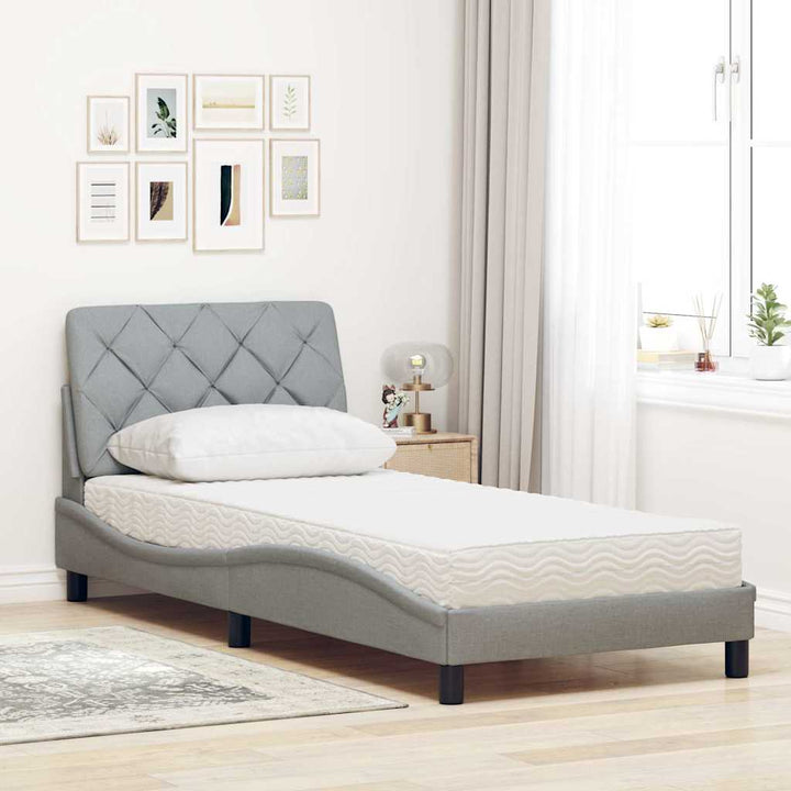 seng med madras 90x190 cm stof lysegrå
