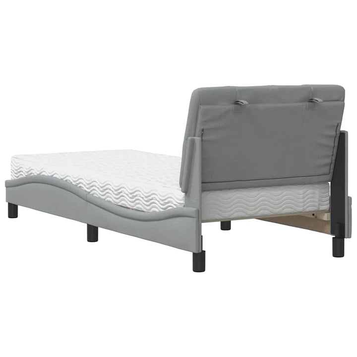 seng med madras 90x190 cm stof lysegrå