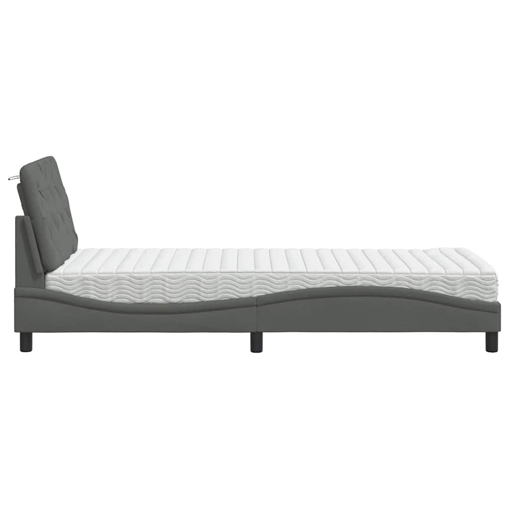 seng med madras 90x190 cm stof mørkegrå