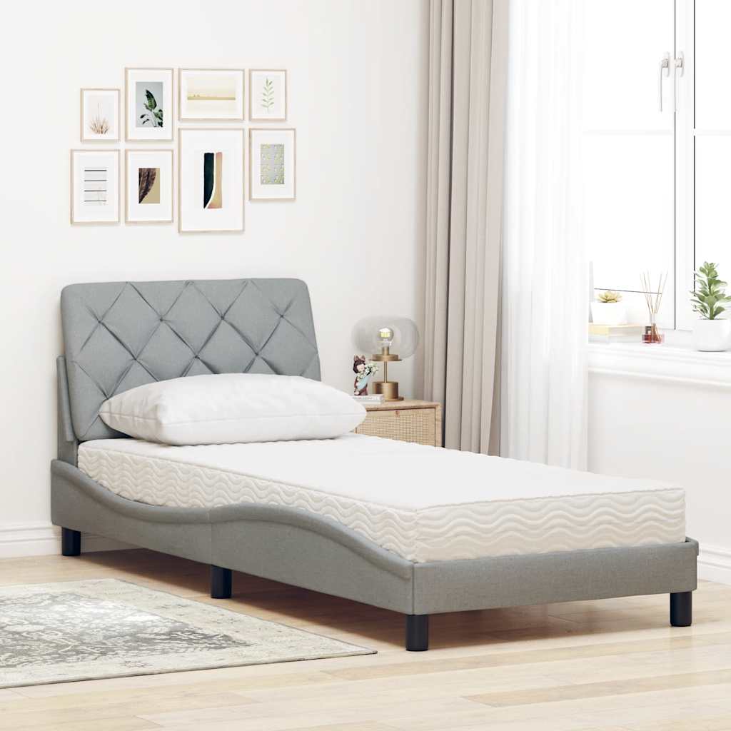 seng med madras 90x200 cm stof lysegrå