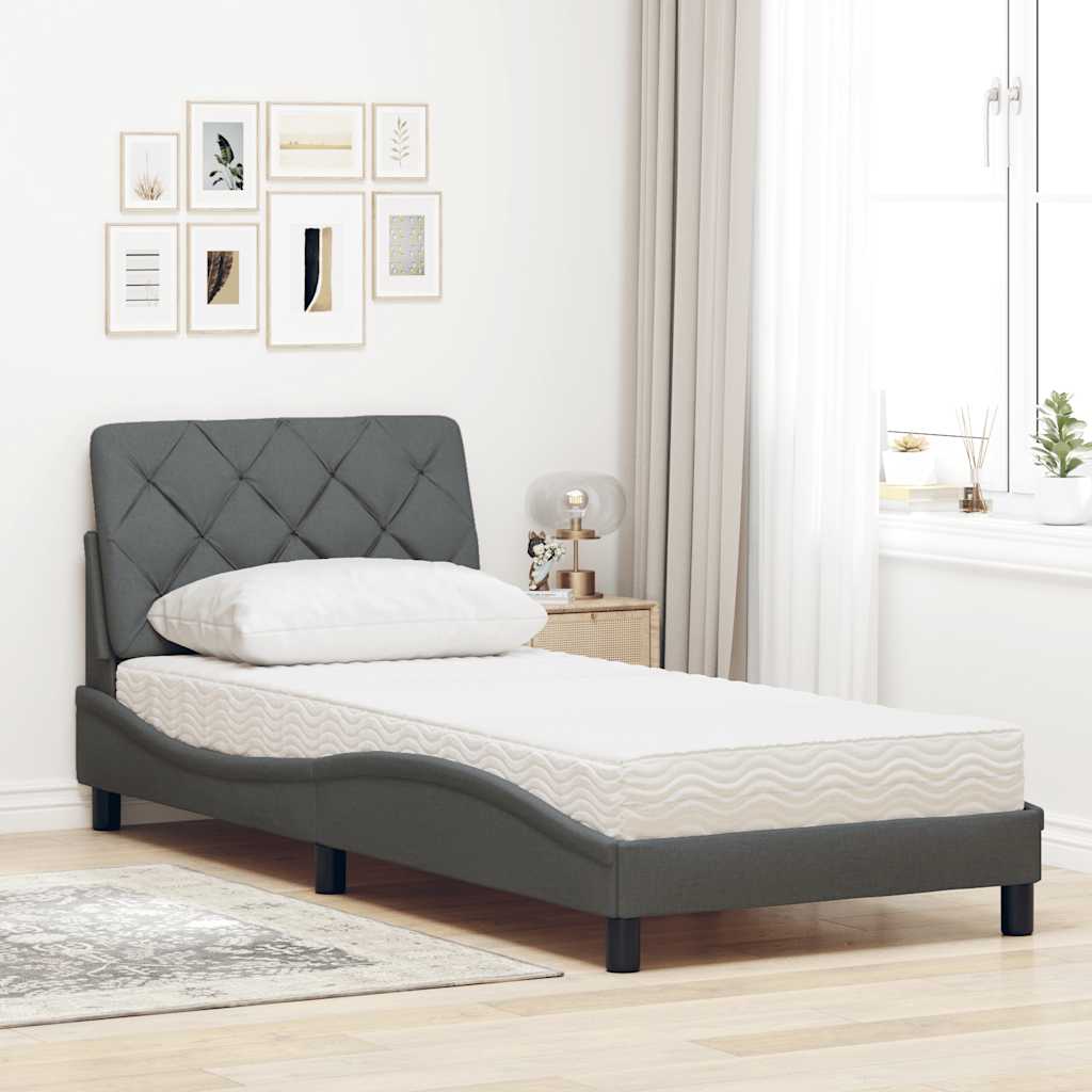 seng med madras 90x200 cm stof mørkegrå