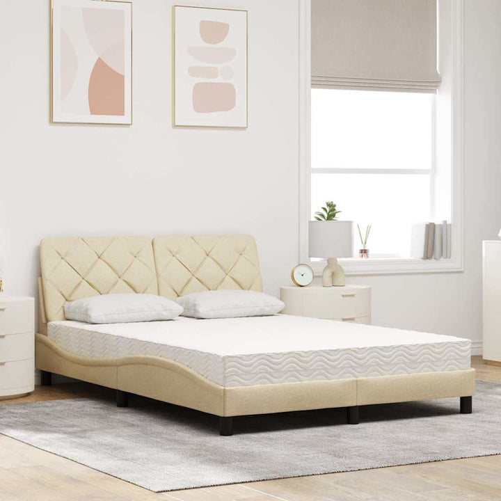 Seng med madras 140x190 cm stof cremefarvet
