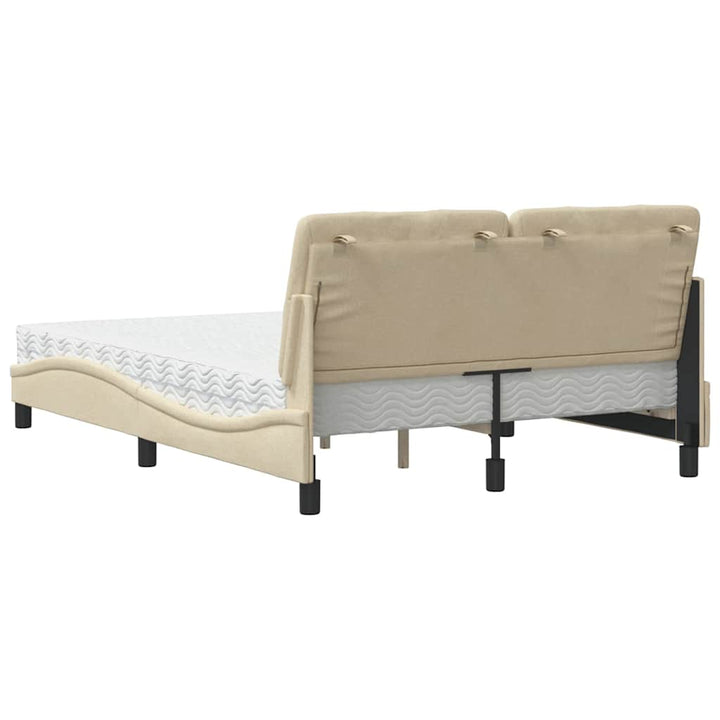 Seng med madras 140x190 cm stof cremefarvet
