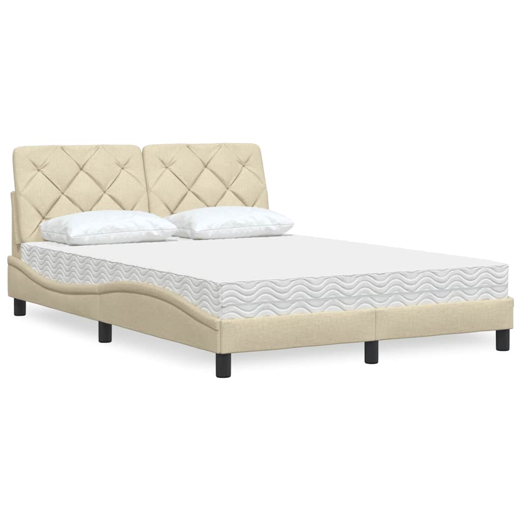 Seng med madras 140x190 cm stof cremefarvet