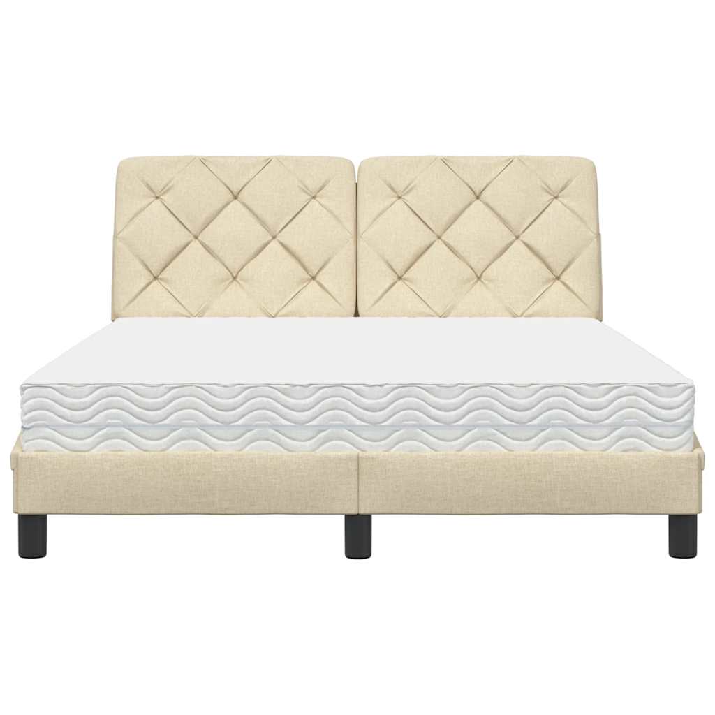 Seng med madras 140x200 cm stof cremefarvet