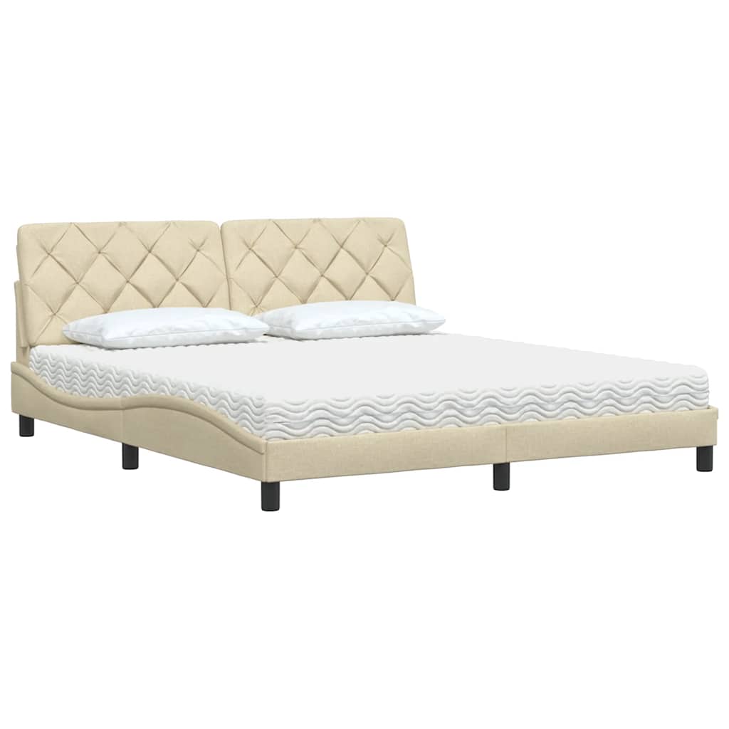 Seng med madras 180x200 cm stof cremefarvet