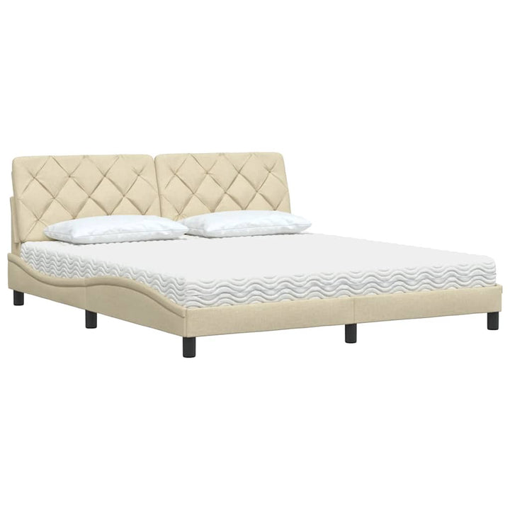 Seng med madras 180x200 cm stof cremefarvet