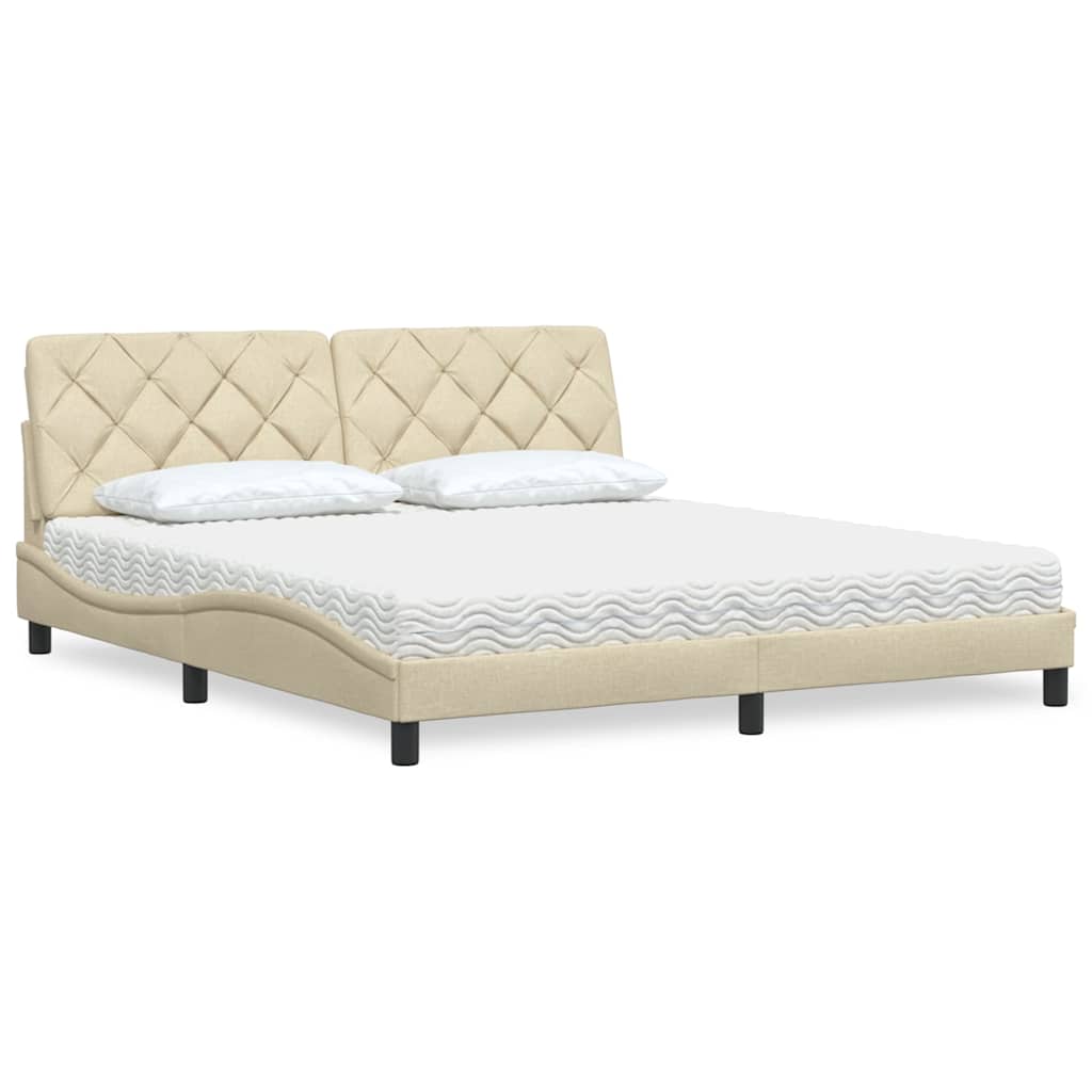 Seng med madras 180x200 cm stof cremefarvet