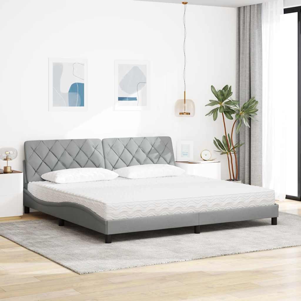 seng med madras 200x200 cm stof lysegrå