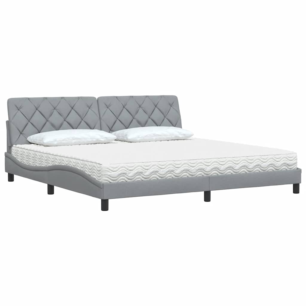 seng med madras 200x200 cm stof lysegrå
