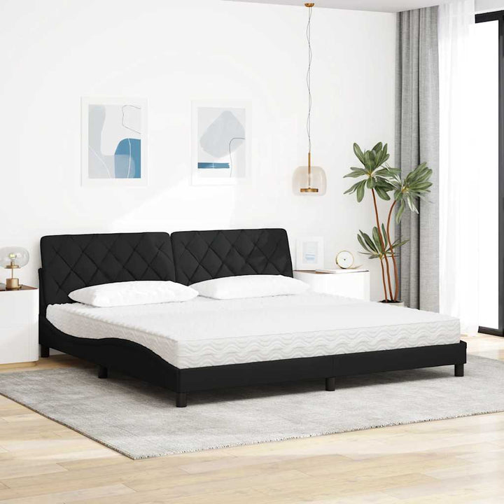 seng med madras 200x200 cm stof sort