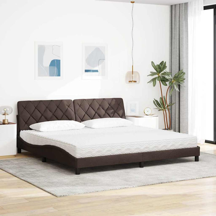 seng med madras 200x200 cm stof mørkebrun