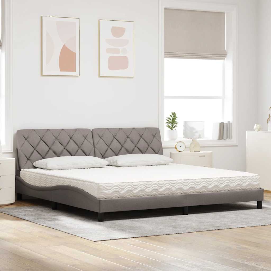 seng med madras 200x200 cm stof gråbrun