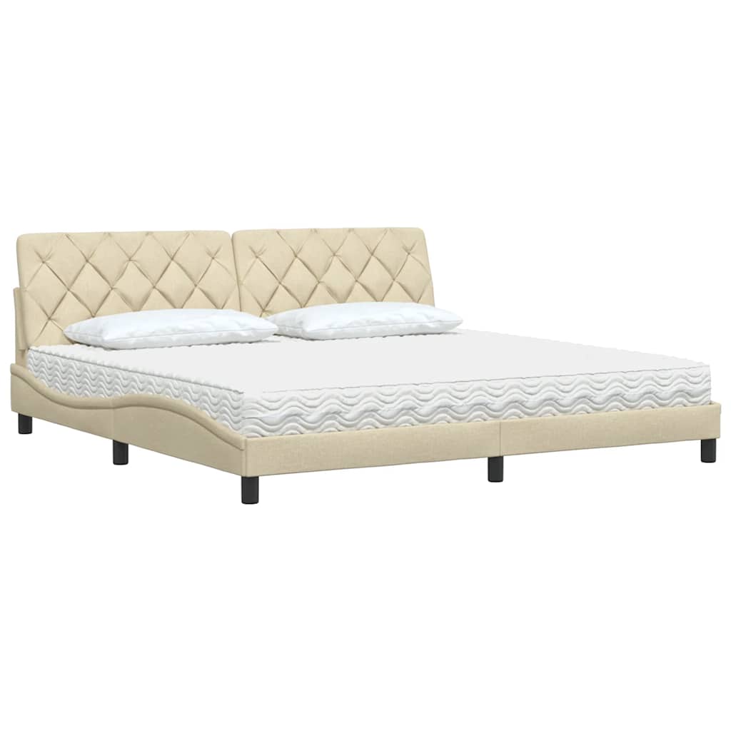 seng med madras 200x200 cm stof cremefarvet