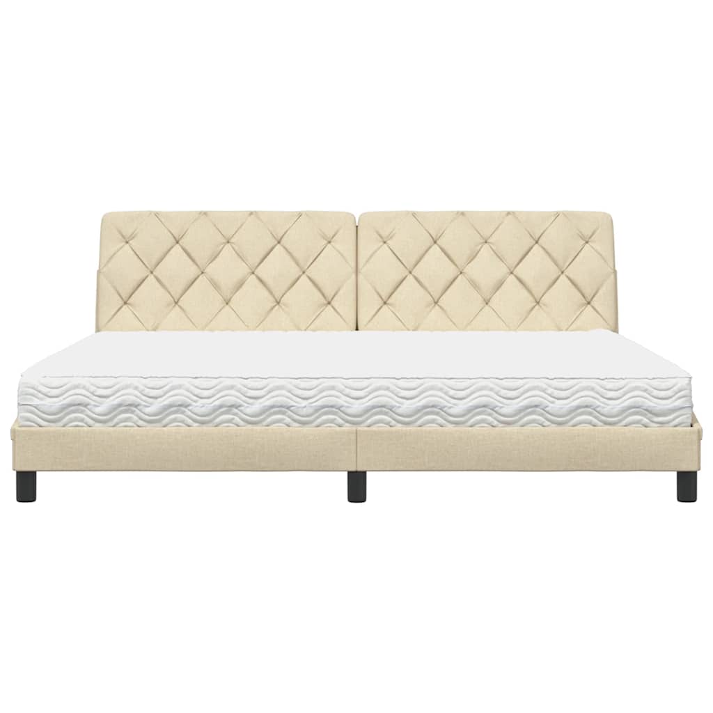 seng med madras 200x200 cm stof cremefarvet