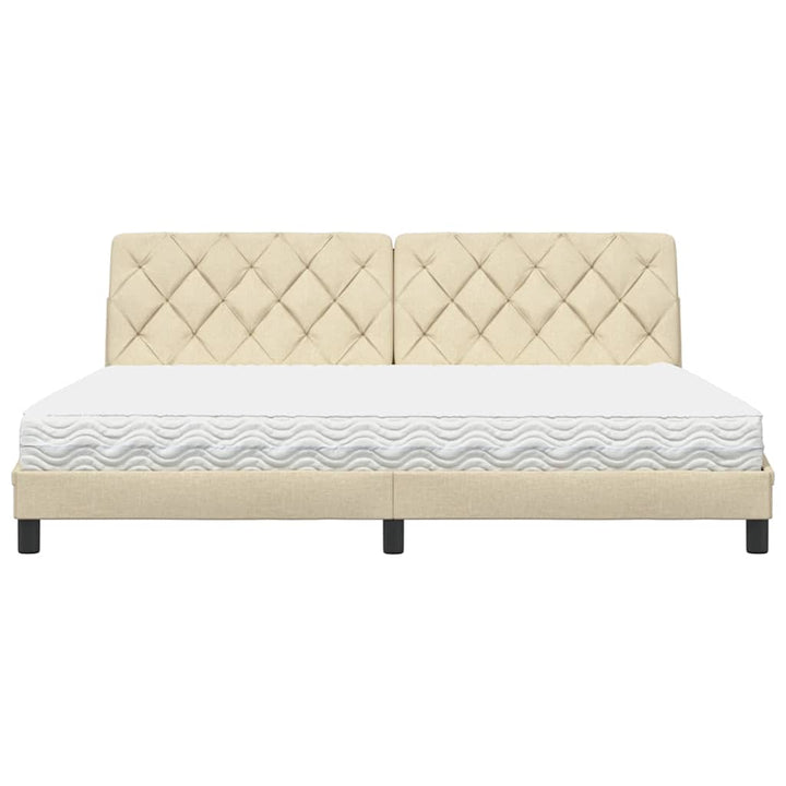 seng med madras 200x200 cm stof cremefarvet