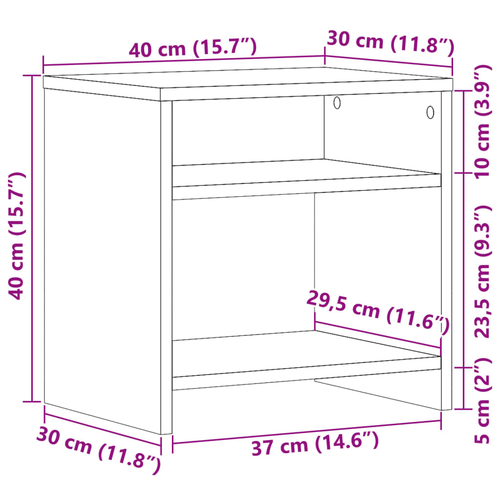 sengeborde 2 stk. 40x30x40 cm konstrueret træ gammelt trælook