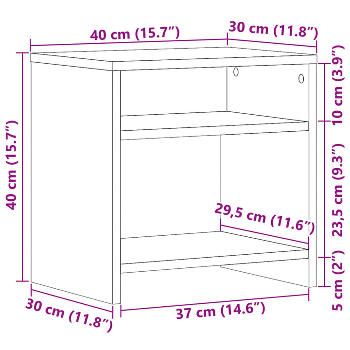 sengeborde 2 stk. 40x30x40 cm konstrueret træ gammelt trælook