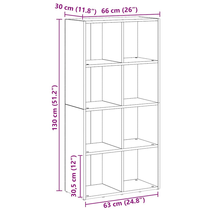 bogskab 66x30x130 cm konstrueret træ kunsteg