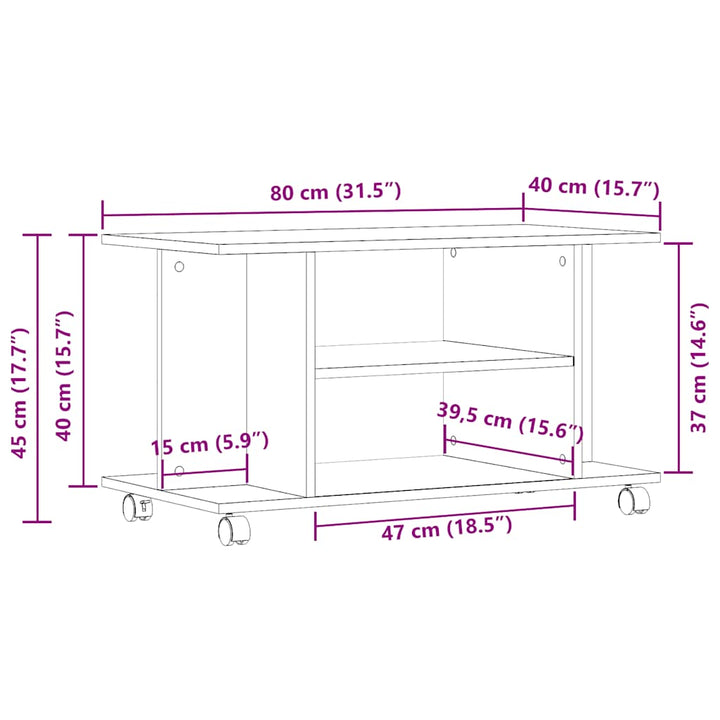 tv-skab med hjul 80x40x45 cm konstrueret træ antikt trælook