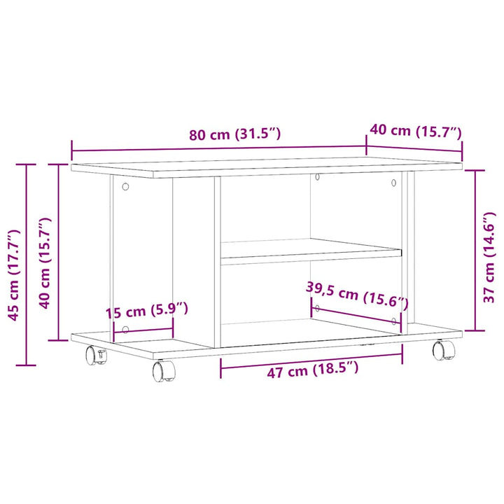 tv-skab med hjul 80x40x45 cm konstrueret træ kunsteg