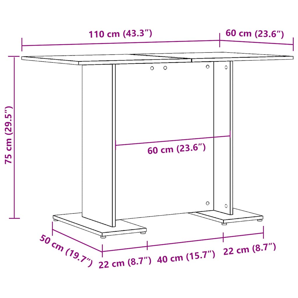 spisebord 110x60x75 cm konstrueret træ kunsteg