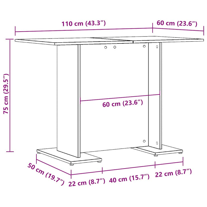 spisebord 110x60x75 cm konstrueret træ kunsteg