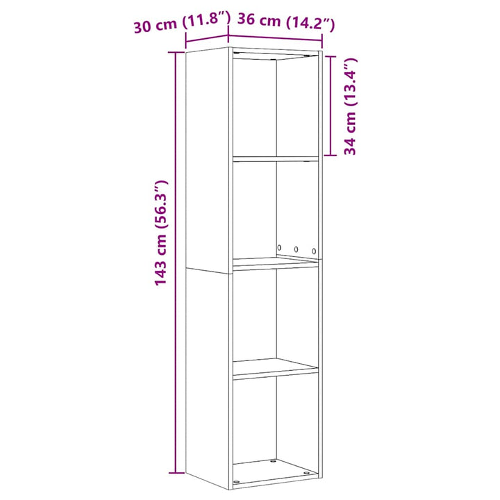 bogreol/tv-bord 36x30x143cm konstrueret træ gammelt trælook