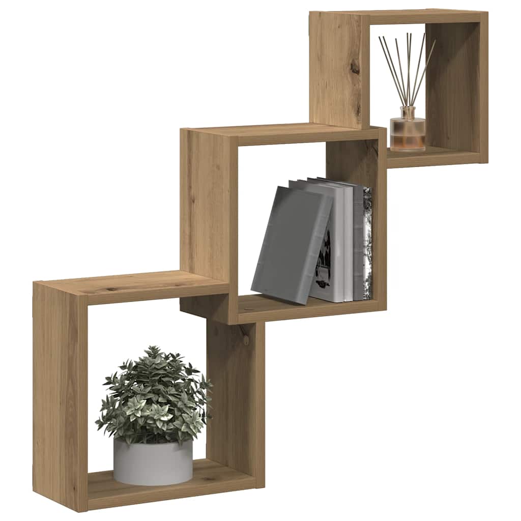 væghylder 68x15x68 cm kubeformet konstrueret træ kunsteg