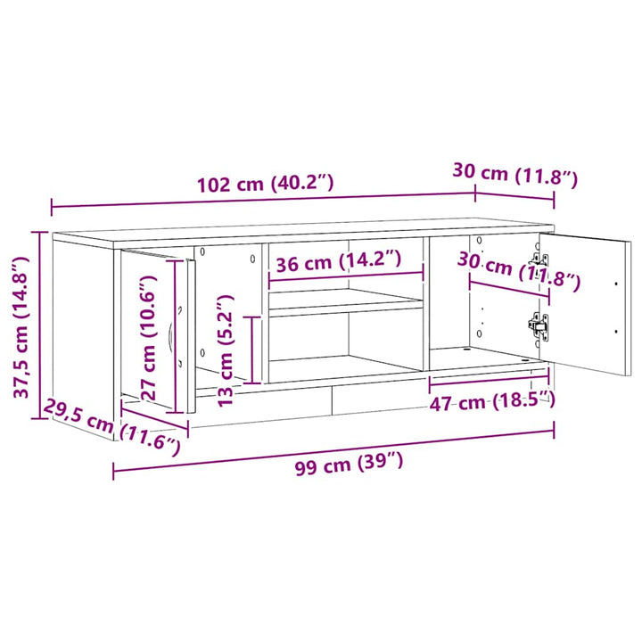 tv-bord 102x30x37,5 cm konstrueret træ kunsteg