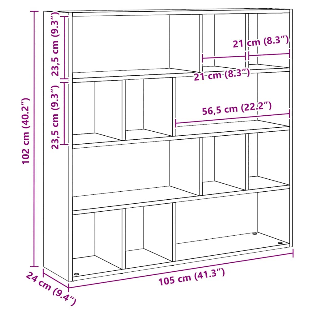 bogreol/rumdeler 105x24x102 cm kunsteg