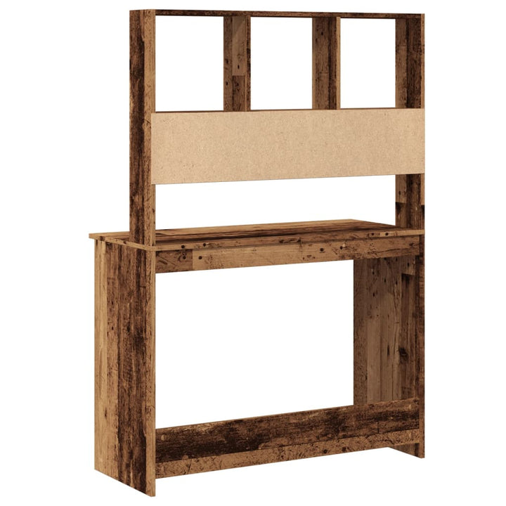 skrivebord m. hylder 102x45x148 cm konstrueret træ antikt træ