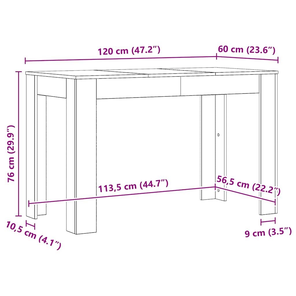 Spisebord artisan eg 120x60x76 cm konstrueret træ