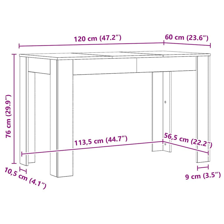 Spisebord artisan eg 120x60x76 cm konstrueret træ