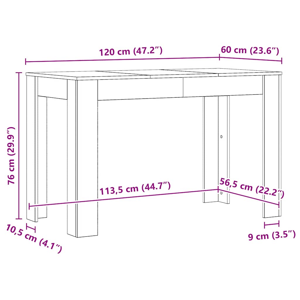 Spisebord artisan eg 120x60x76 cm konstrueret træ