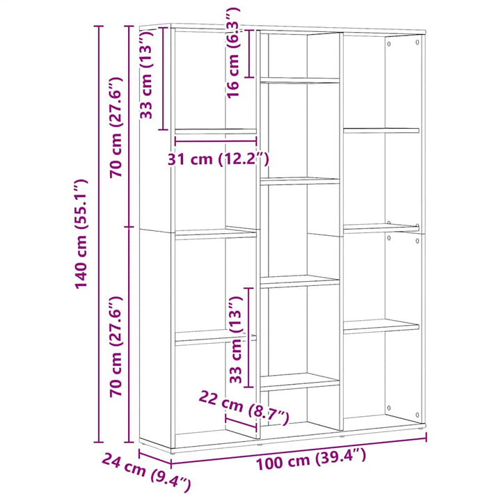 rumdeler/bogreol 100x24x140 cm konstrueret træ artisan eg