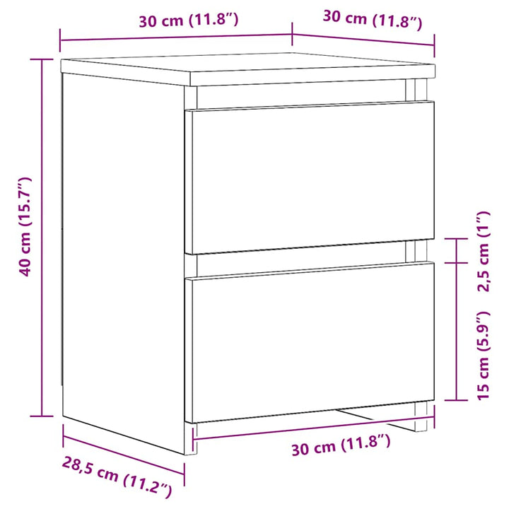 sengebord 30x30x40 cm konstrueret træ kunsteg