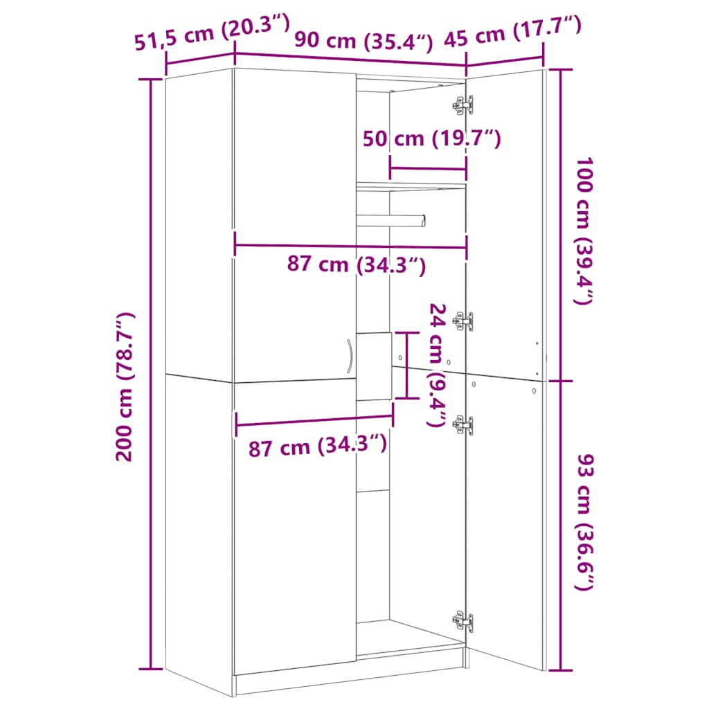 klædeskab 90x52x200 cm konstrueret træ antikt træ