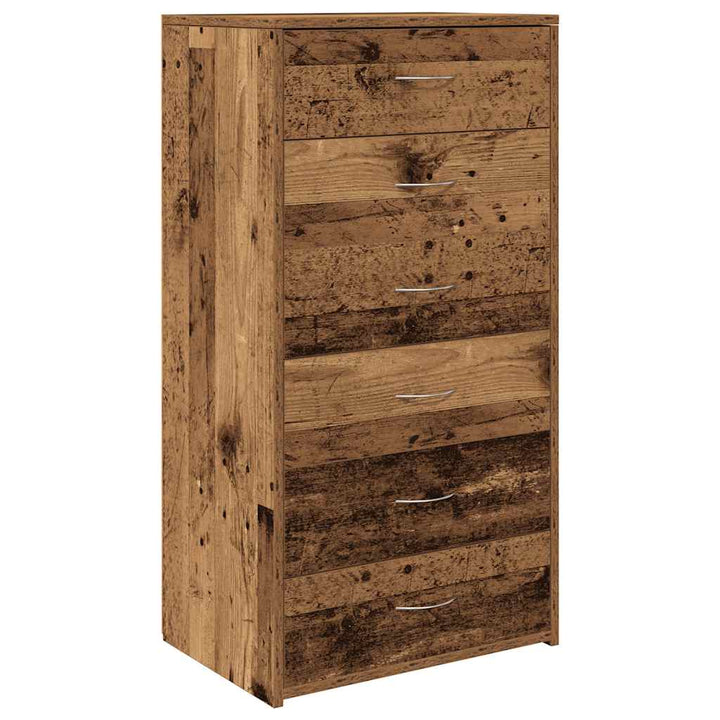 kommode med 6 skuffer 50x34x96 cm konstrueret træ gammelt træ