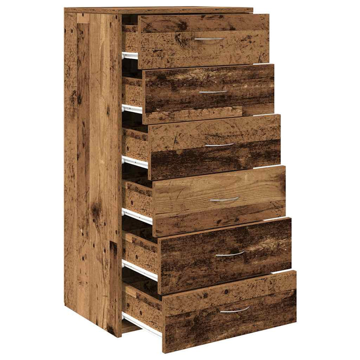 kommode med 6 skuffer 50x34x96 cm konstrueret træ gammelt træ