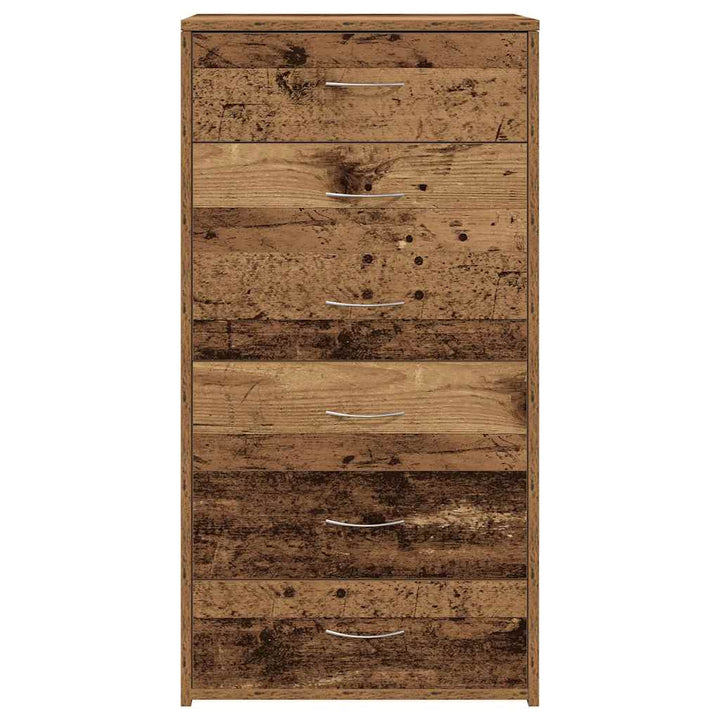 kommode med 6 skuffer 50x34x96 cm konstrueret træ gammelt træ
