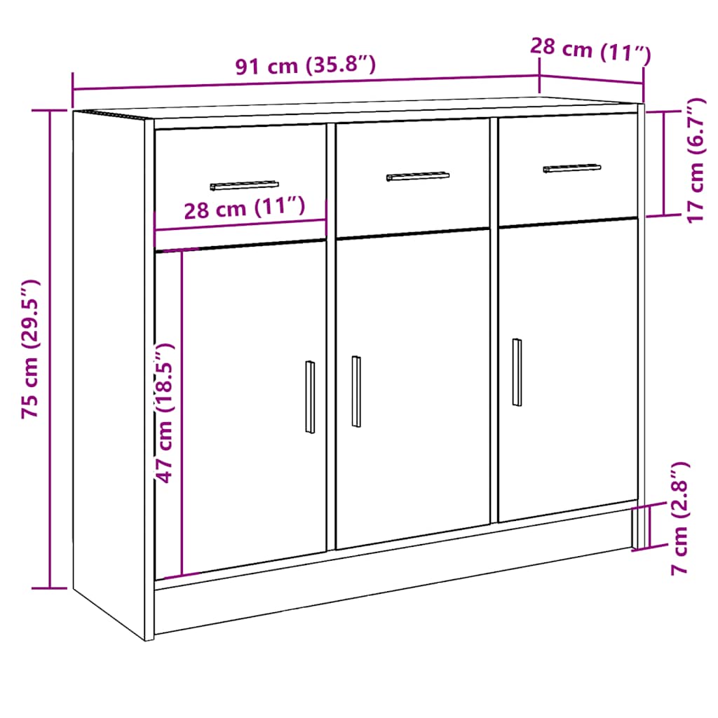 skænk 91x28x75 cm konstrueret træ kunsteg
