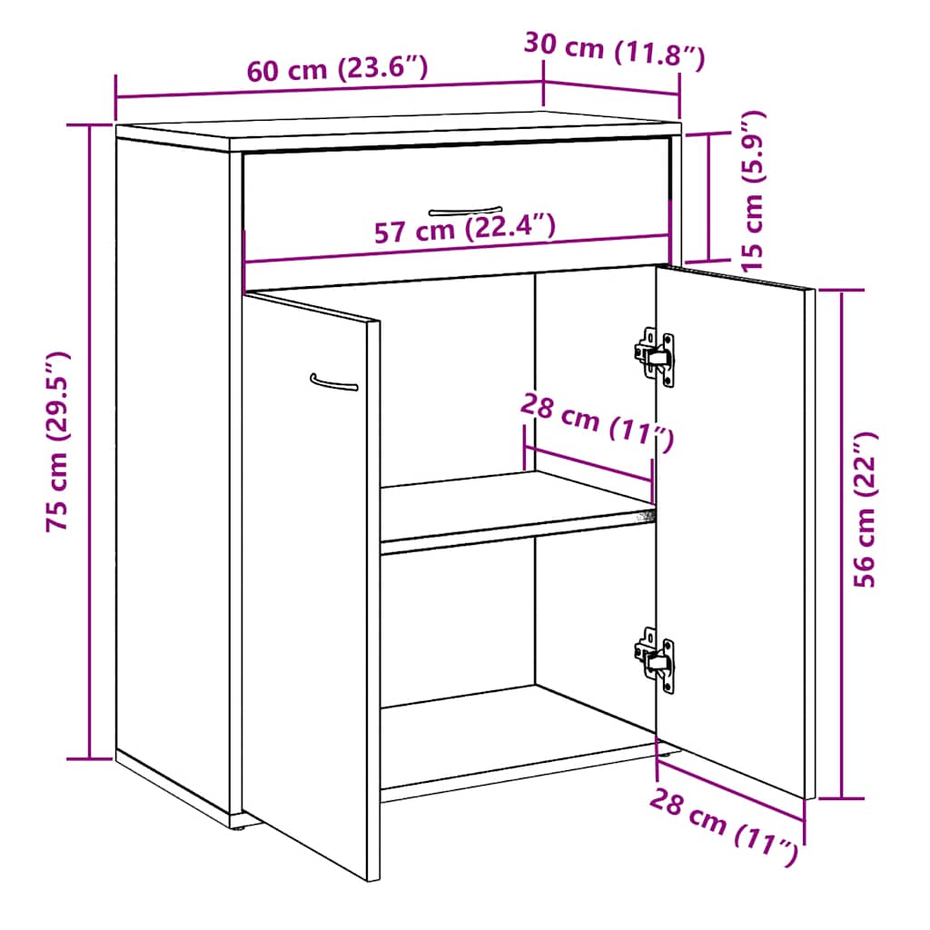 skænk 60x30x75 cm konstrueret træ egetræsfarve