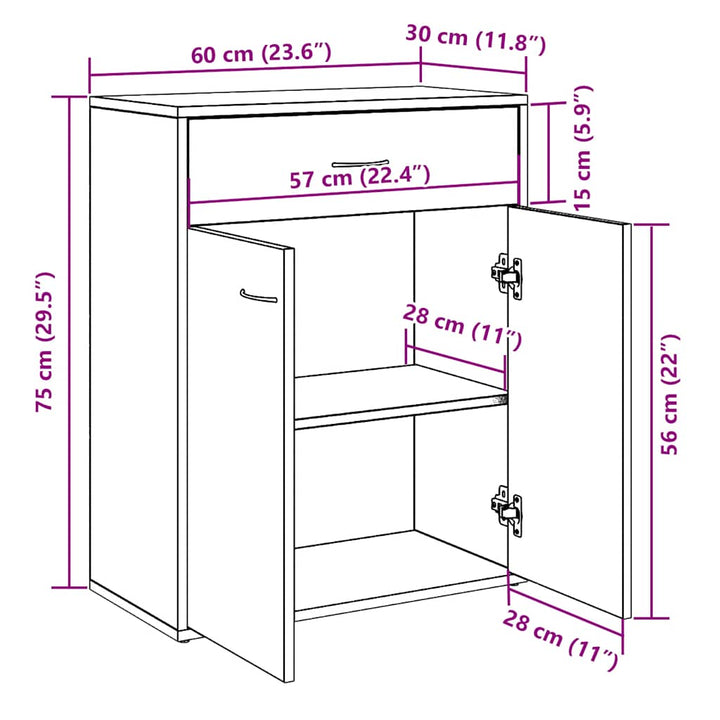 skænk 60x30x75 cm konstrueret træ egetræsfarve